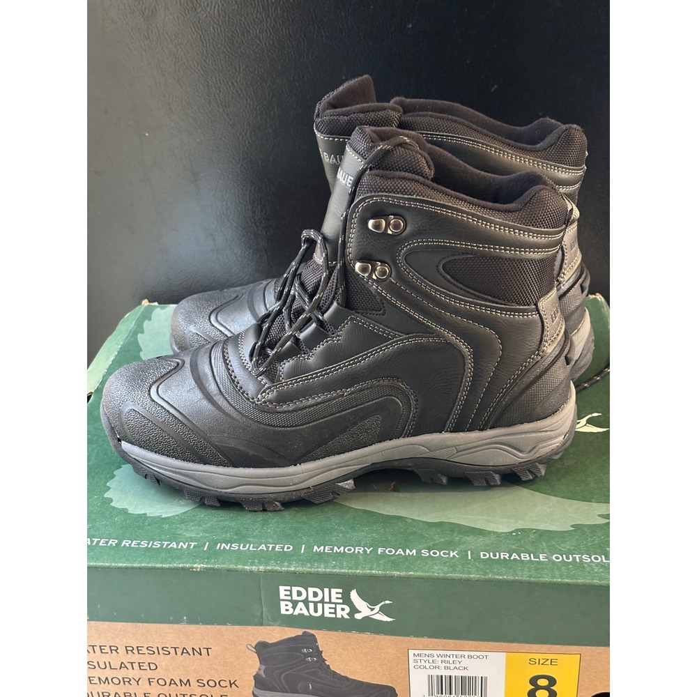 Eddie Bauer Riley Mens Winter Boots Black Water Resistant‎ Insulated Size 8 NIB
